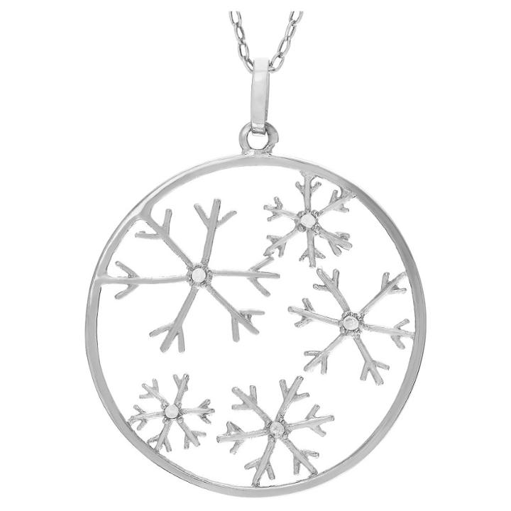 Journee Collection 1/10 Ct. T.w. Round-cut Diamond Pave Set Snowflake Pendant Necklace In Sterling Silver (jk-i1-i2), Girl's