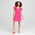 Women's Ruffle Sleeve Crepe Dress - A New Day Pink