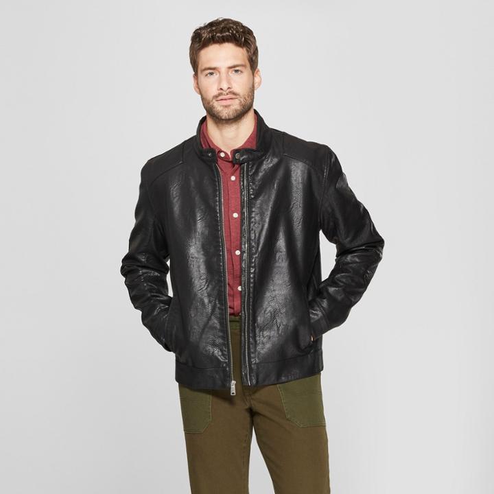 Men's Full Grain Zipper Front Moto Jacket - Goodfellow & Co Black