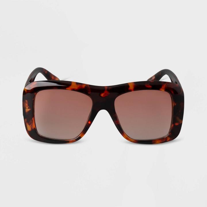 Women's Tortoise Shell Print Shield Sunglasses - A New Day Brown