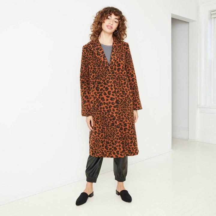 Women's Animal Jacquard Overcoat - A New Day Yellow