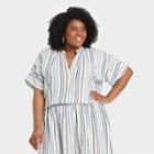 Women's Plus Size Striped Short Sleeve Top - A New Day Blue