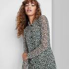 Women's Long Sleeve Button-front Mesh Dress - Wild Fable Black Floral