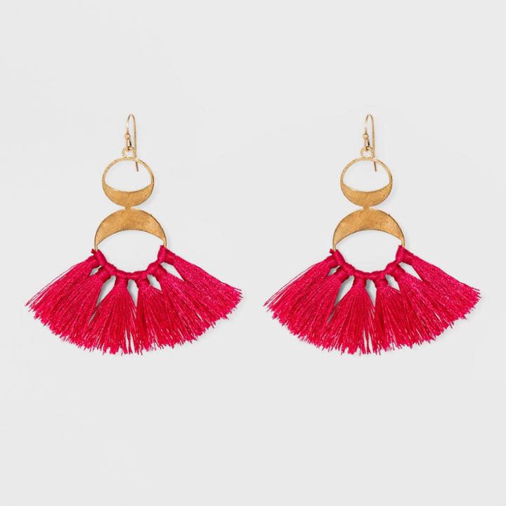 Double Open Disc With Fanned Tassel Earrings - A New Day Fuchsia (pink)