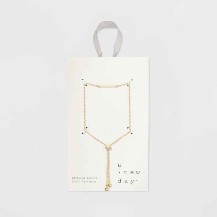 Gold Over Sterling Silver With Cubic Zirconia On A Bar Adjustable Bracelet - A New Day Gold