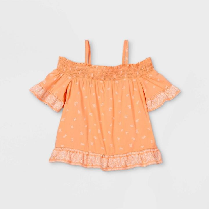 Toddler Girls' Off The Shoulder Paisley Blouse - Art Class Peach