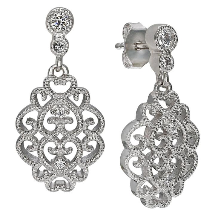 Distributed By Target Women's Clear Cubic Zirconia Filigree Post Earrings In Sterling Silver - Gray/clear