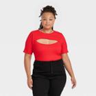 Women's Plus Size Slim Fit Short Sleeve Ribbed T-shirt - Ava & Viv Red X