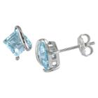 No Brand 2.76 Ct. T.w. Square Shaped Blue Topaz Pin Earrings In Sterling Silver - Blue, Women's