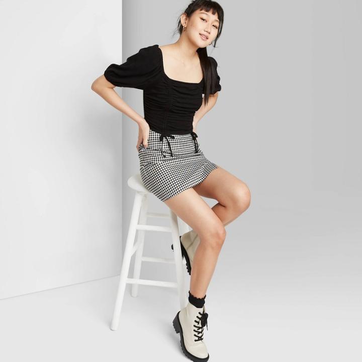 Women's Gingham Side Slit Mini Skirt - Wild Fable Black/white
