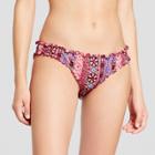 Women's Wave Ruffle Cheeky Bikini Bottom - Shade & Shore Berry Stripe