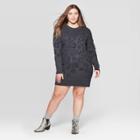 Women's Plus Size Leopard Print Long Sleeve Crewneck Sweater Dress - Universal Thread Gray