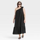 Women's Plus Size One Shoulder Sleeveless Tiered Dress - A New Day Black