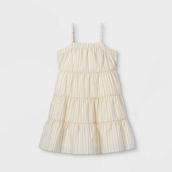 Toddler Girls' Striped Tiered Tank Dress - Art Class Ivory
