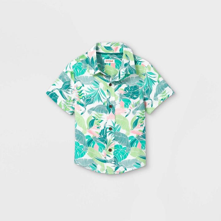 Toddler Boys' Floral Print Challis Woven Short Sleeve Button-down Shirt - Cat & Jack Green
