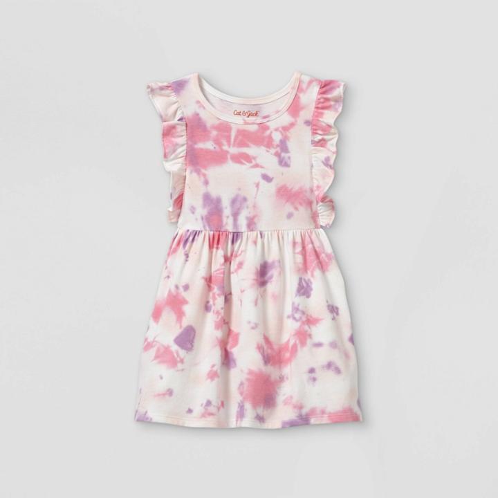 Toddler Girls' Tie-dye Ruffle Short Sleeve Dress - Cat & Jack Pink/purple