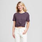 Women's Striped Short Sleeve Twist Front T-shirt - Soul Cake (juniors') Navy