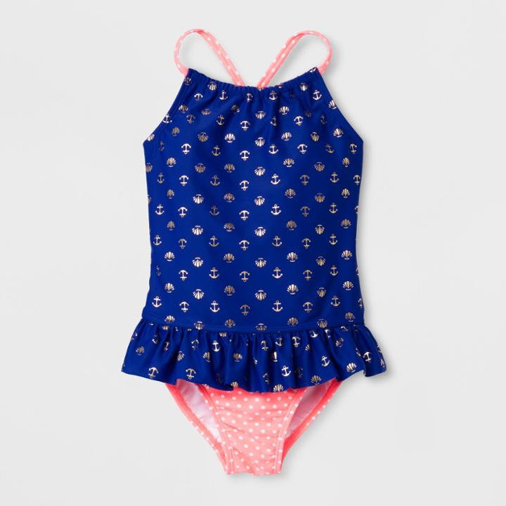 Freestyle Swim Freestyle Girls' Shell/anchor One Piece Swimsuit - Blue