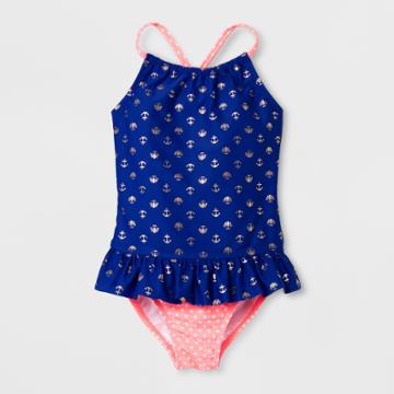 Freestyle Swim Freestyle Girls' Shell/anchor One Piece Swimsuit - Blue