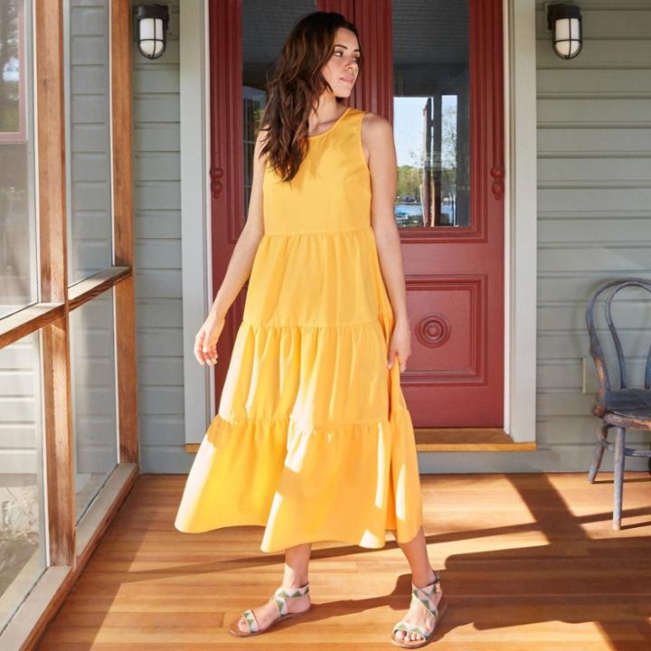 Women's Sleeveless Seersucker Tiered Dress - A New Day Yellow Xs, Dark Yellow