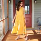 Women's Sleeveless Seersucker Tiered Dress - A New Day Yellow Xs, Dark Yellow