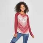 Women's Long Sleeve Woven Top With Knit Sleeves - Xhilaration Burgundy (red)