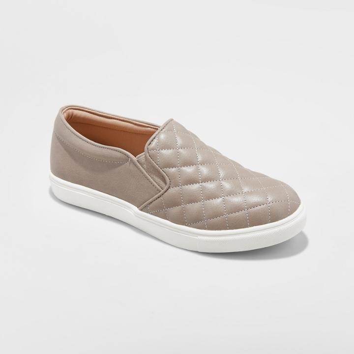 Women's Reese Wide Width Quilted Sneakers - A New Day Gray 10w,