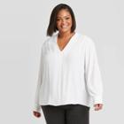 Women's Long Sleeve Popover Blouse - A New Day White