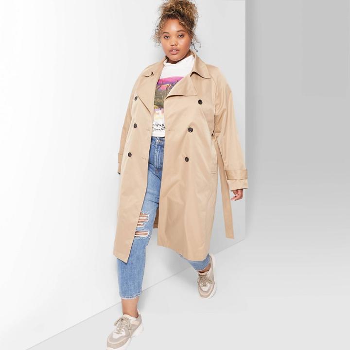 Women's Plus Size Long Sleeve Trench Coat - Wild Fable Tan 2x, Size: