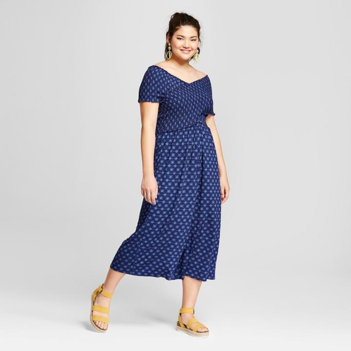 Women's Plus Size Printed Smock Jumpsuit - Xhilaration Blue