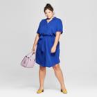 Women's Plus Size Belted Midi Shirt Dress - Ava & Viv Blue