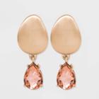 Post Drop Glass Gem Brushed Statement And Stud Earrings - A New Day Pastel Peach, Pastel Pink