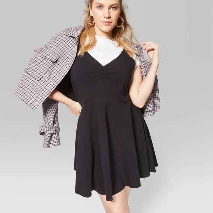 Women's Plus Size Strappy Knit Skater Dress - Wild Fable Black