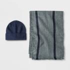 Men's Vertical Striped Scarf + Beanie Set - Goodfellow & Co Blue/gray One Size,