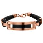 Inox Jewelry Men's Steel Art Stainless Steel Rose Gold And Black Ip With Black Leather Bracelet