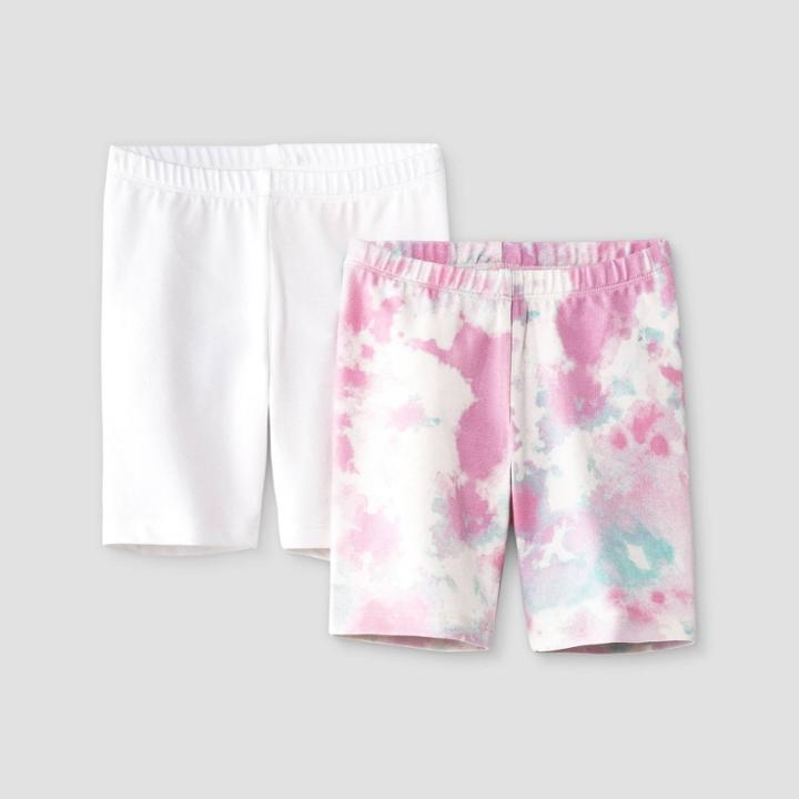 Toddler Girls' 2pk Tie-dye Bike Shorts - Cat & Jack White