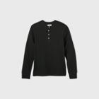 Men's Standard Fit Textured Long Sleeve Henley T-shirt - Goodfellow & Co Black