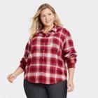 Women's Plus Size Long Sleeve Flannel Button-down Shirt - Universal Thread Burgundy Plaid