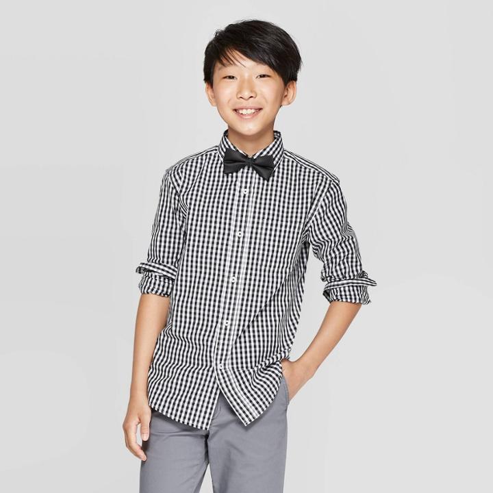 Wd·ny Black Boys' Long Sleeve Plaid Button-down Shirt With Bow Tie - Wd.ny Black - Black