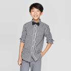 Wd·ny Black Boys' Long Sleeve Plaid Button-down Shirt With Bow Tie - Wd.ny Black - Black