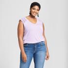 Women's Plus Size Crochet Shoulder Tank - Ava & Viv Lavender (purple)