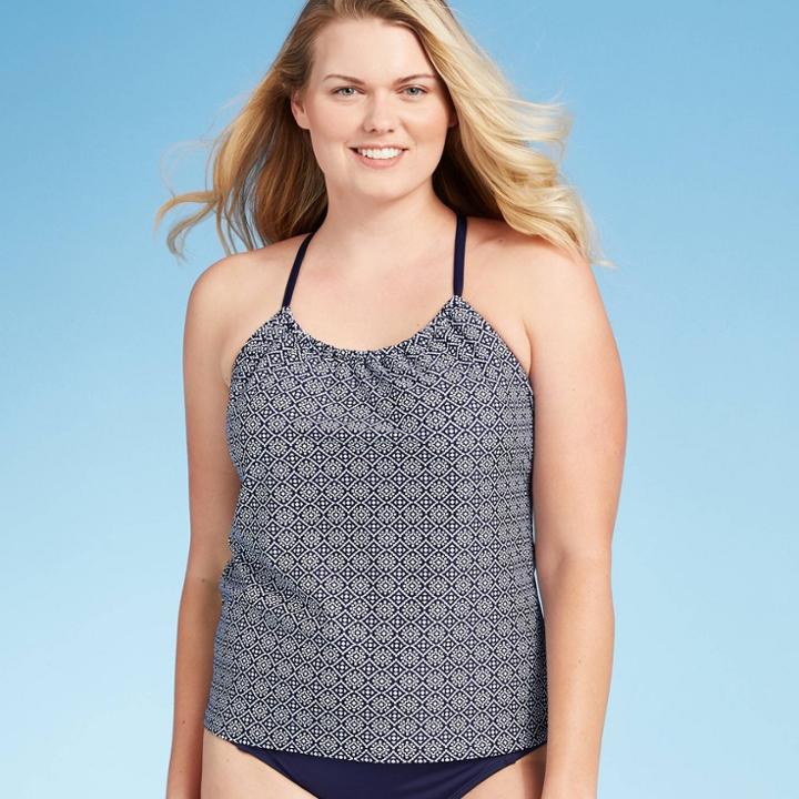 Women's Racerback Tankini Top - Kona Sol Navy/white Tile Print