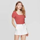 Women's Regular Fit Short Sleeve Square Neck Knit T-shirt - A New Day Rose (pink)