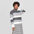 Women's Striped Long Sleeve Mock Turtleneck Pullover - Universal Thread Gray S, Women's,