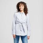 Women's Long Sleeve Striped Tie Front Button-up Blouse - Mossimo Blue/white
