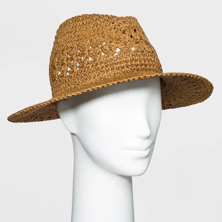 Women's Crocheted Straw Panama Hat - A New Day Brown