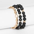 Semi-precious Black Howlite And Black Lava Worn Gold Stretch Bracelet Set - Universal Thread Black