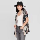 Women's Floral Print Short Sleeve Open-front Kimono Jacket - Knox Rose Black