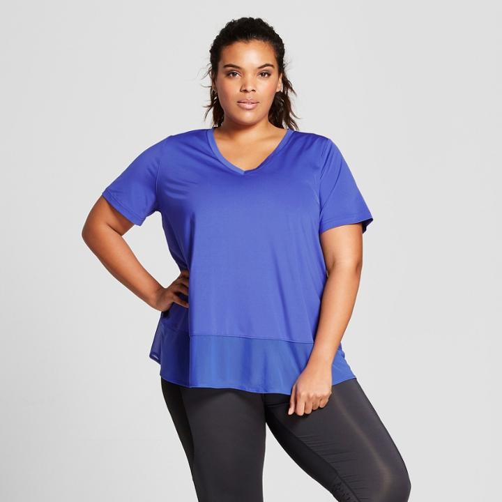Plus Size Women's Plus Short Sleeve Mesh T-shirt - Joylab Dazzling Blue