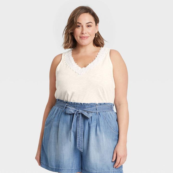 Women's Plus Size V-neck Tank Top - Knox Rose White